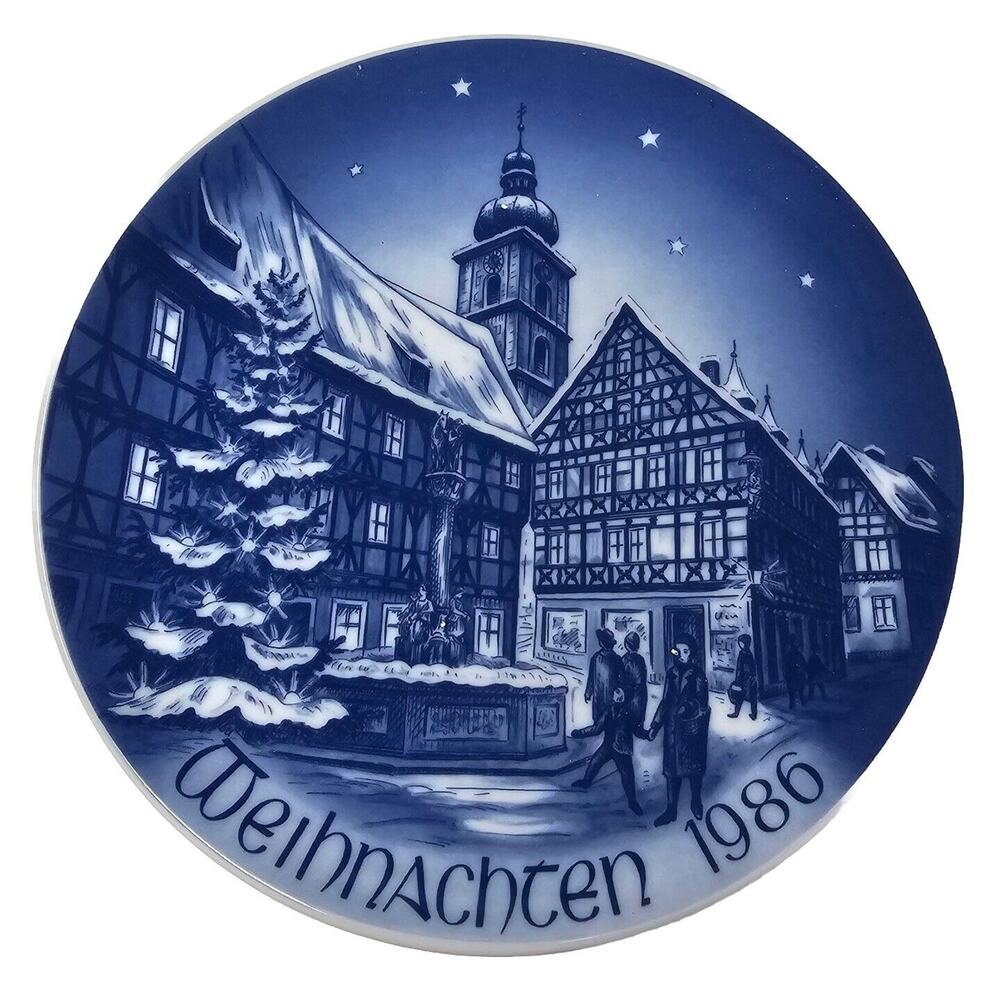 1986 BAREUTHER Christmas Wall Plate Marketplace In Forchheim Bavaria Germany Vtg